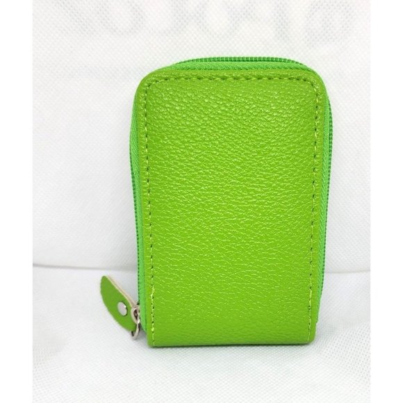 Green Mini Credit Card Case - Multi Card Slot Card Holder Wallet with ID Window - Picture 2 of 13
